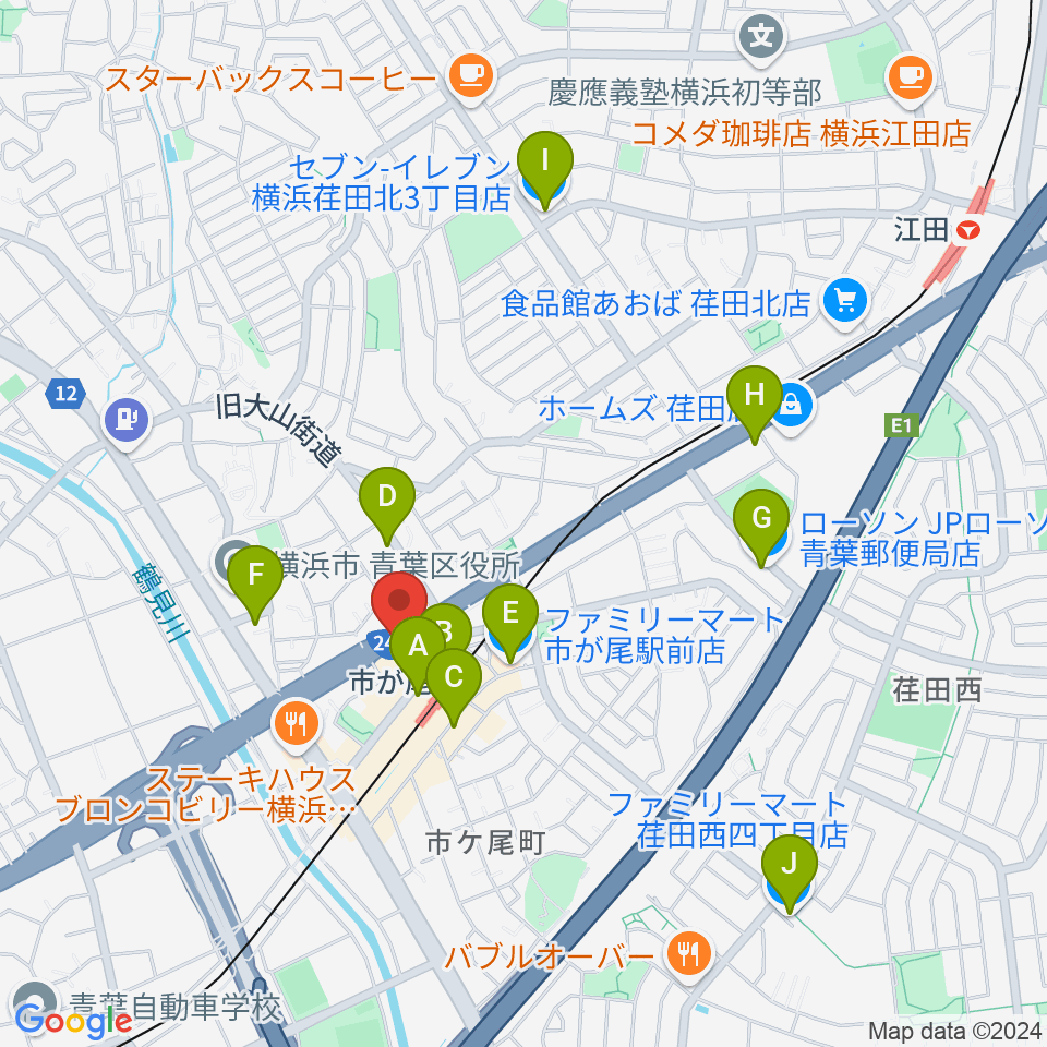 山響楽器店 市ヶ尾センター周辺のコンビニエンスストア一覧地図