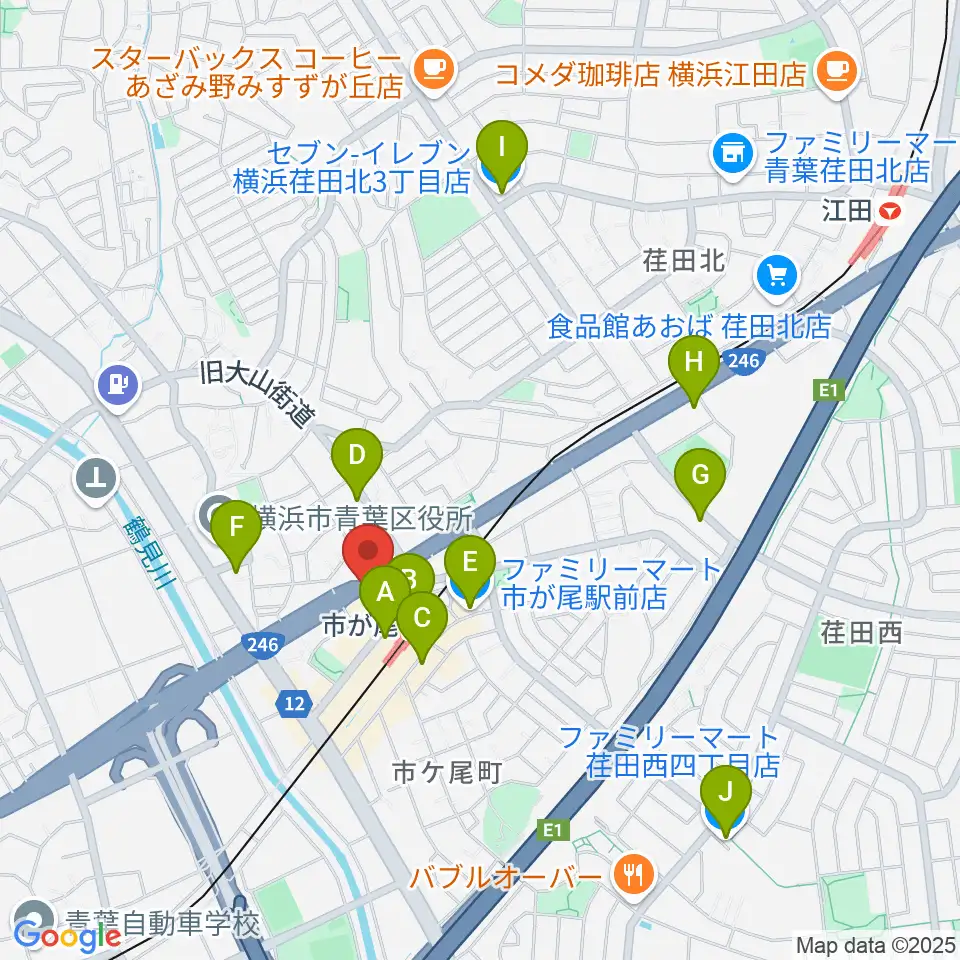 山響楽器店 市ヶ尾センター周辺のコンビニエンスストア一覧地図