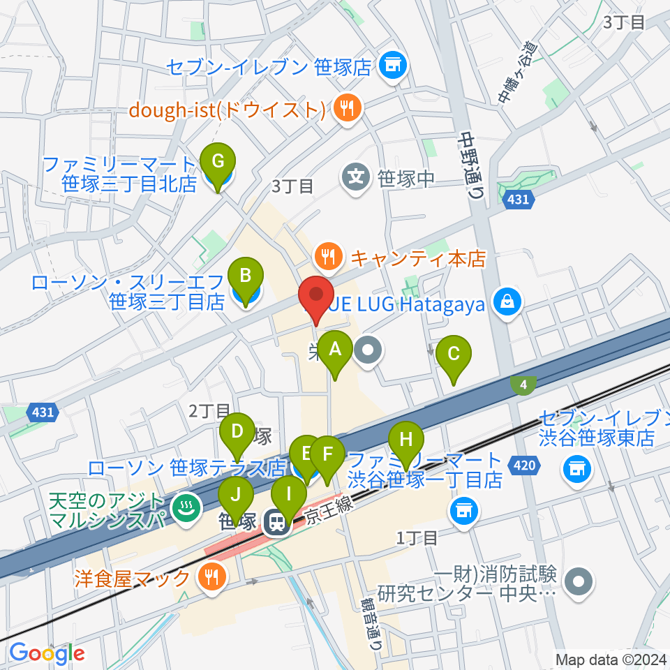 MUSIC K2M周辺のコンビニエンスストア一覧地図