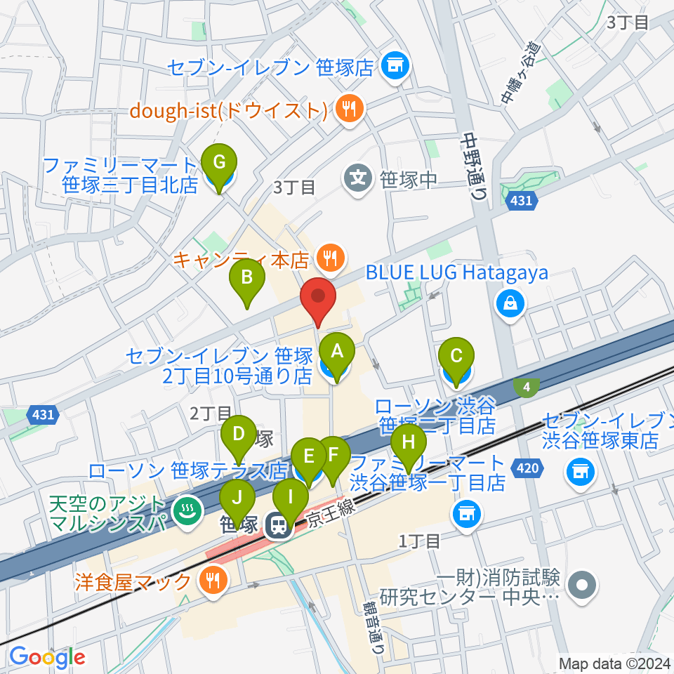 MUSIC K2M周辺のコンビニエンスストア一覧地図