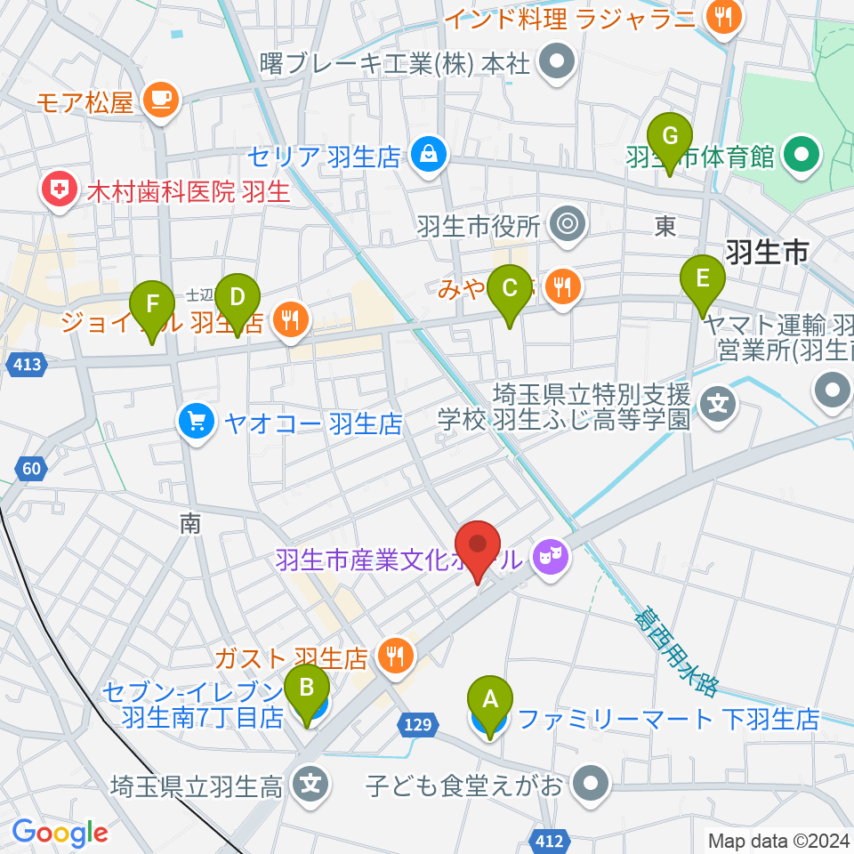 オトワ楽器 ハミングパーク羽生周辺のコンビニエンスストア一覧地図