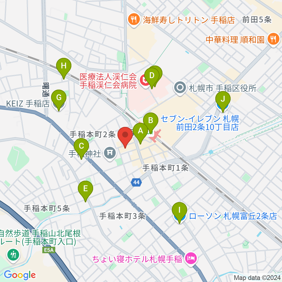 エルム楽器 手稲センター周辺のコンビニエンスストア一覧地図