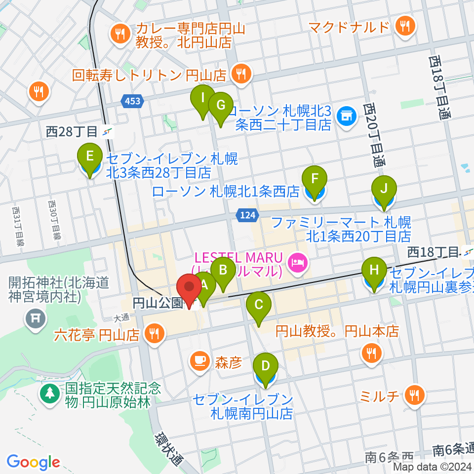 エルム楽器 ELMハーモニレマルヤマクラス周辺のコンビニエンスストア一覧地図