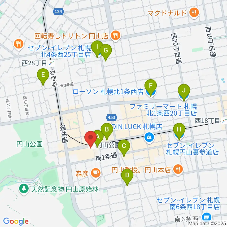 エルム楽器 ELMハーモニレマルヤマクラス周辺のコンビニエンスストア一覧地図