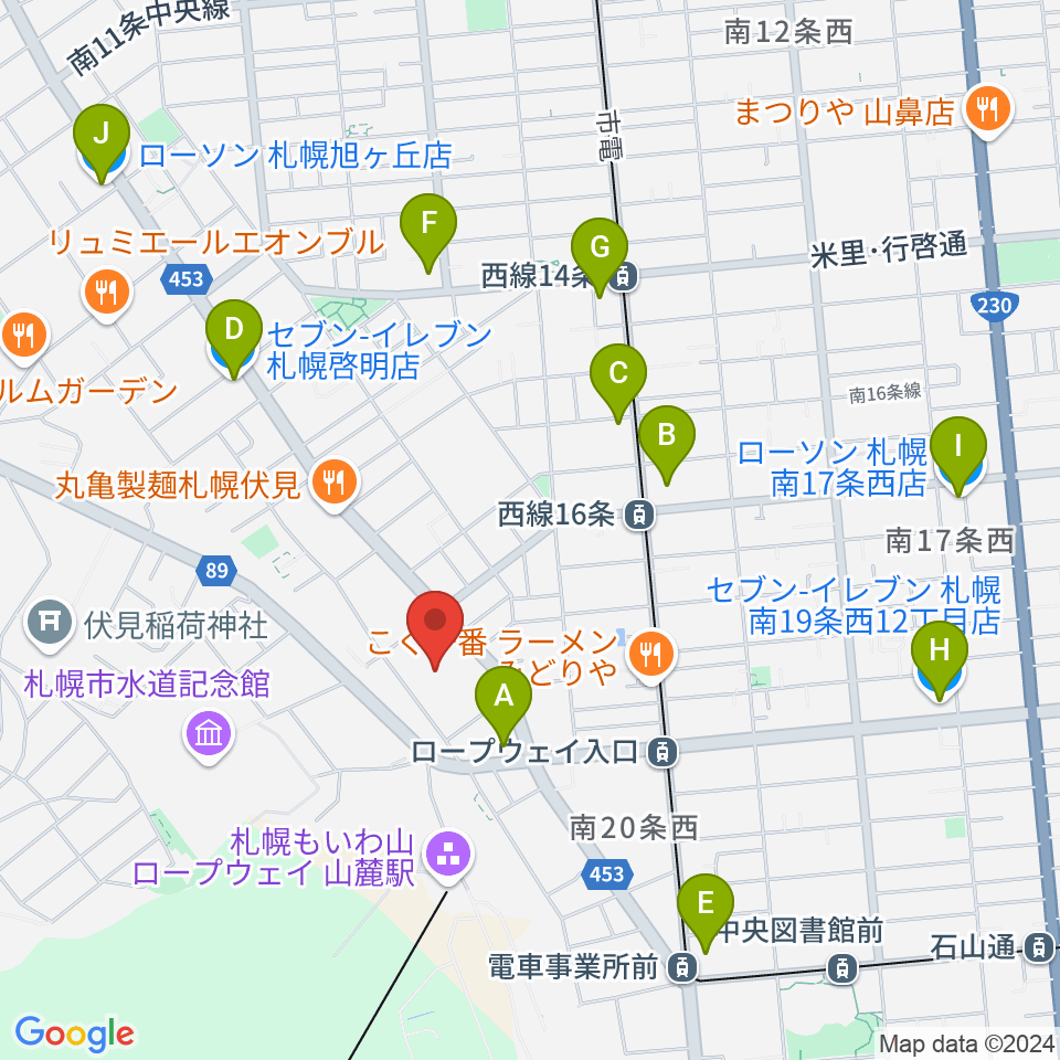 エルム楽器 伏見センター周辺のコンビニエンスストア一覧地図