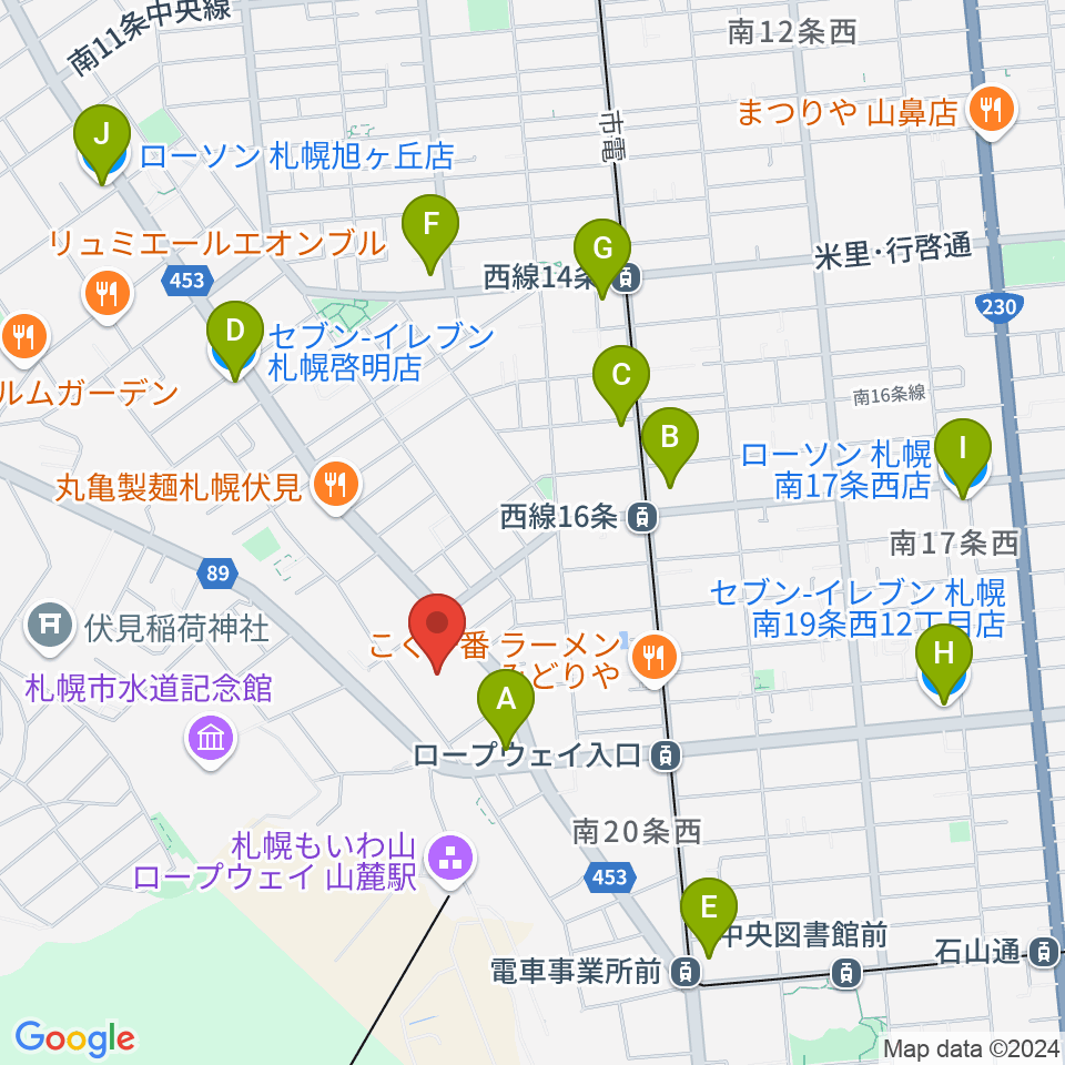 エルム楽器 伏見センター周辺のコンビニエンスストア一覧地図