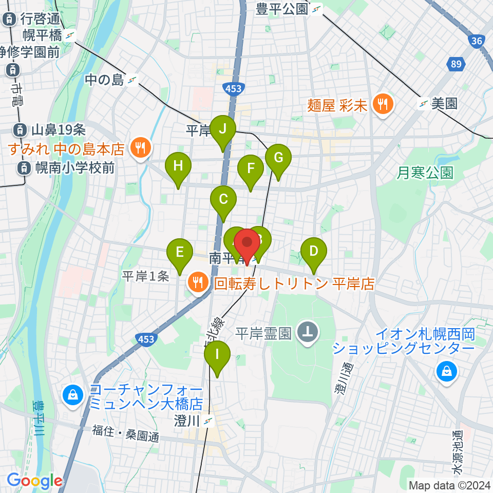 エルム楽器 南平岸センター周辺のコンビニエンスストア一覧地図