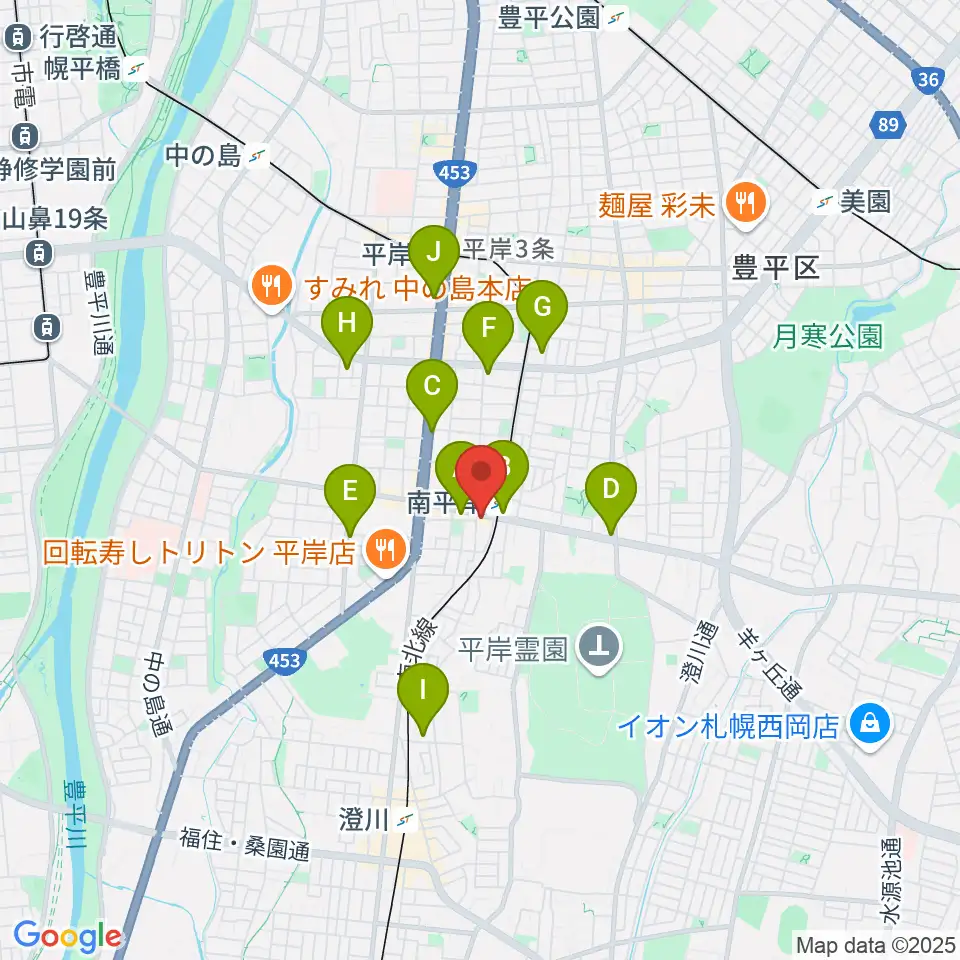 エルム楽器 南平岸センター周辺のコンビニエンスストア一覧地図