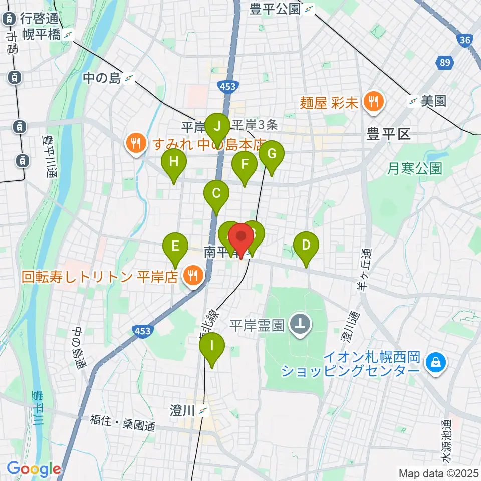 エルム楽器 南平岸センター周辺のコンビニエンスストア一覧地図