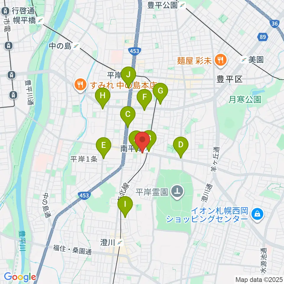 エルム楽器 南平岸センター周辺のコンビニエンスストア一覧地図