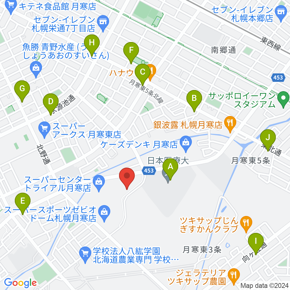 エルム楽器 ブランチ札幌月寒センター周辺のコンビニエンスストア一覧地図