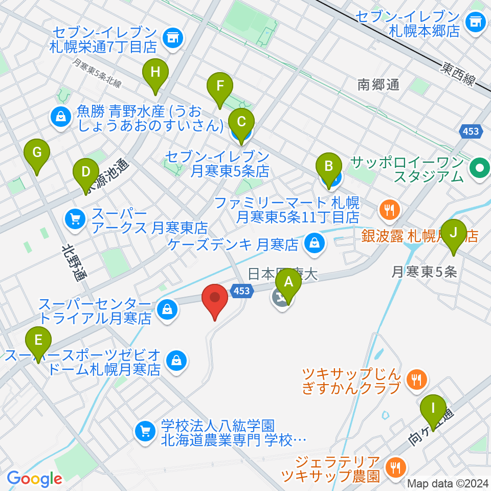 エルム楽器 ブランチ札幌月寒センター周辺のコンビニエンスストア一覧地図