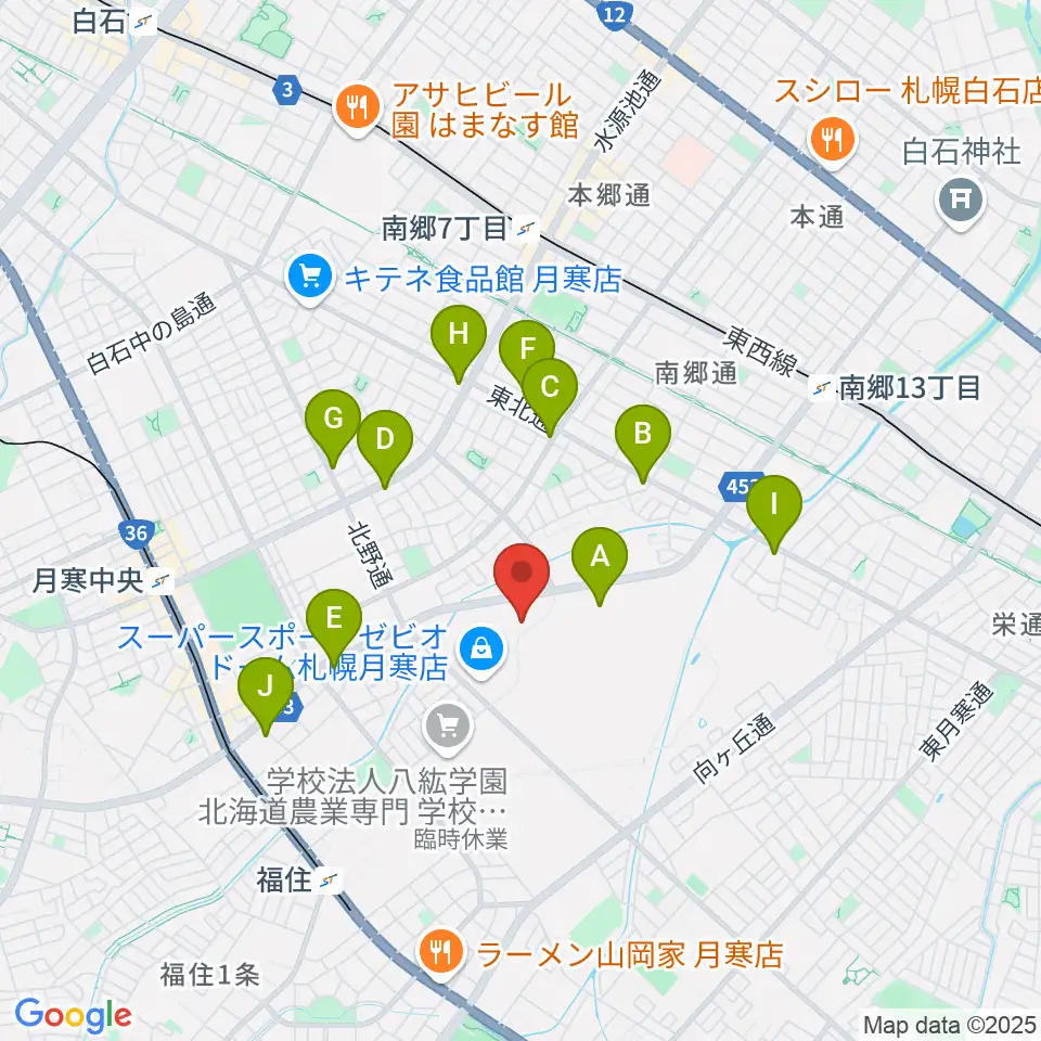 エルム楽器 ブランチ札幌月寒センター周辺のコンビニエンスストア一覧地図