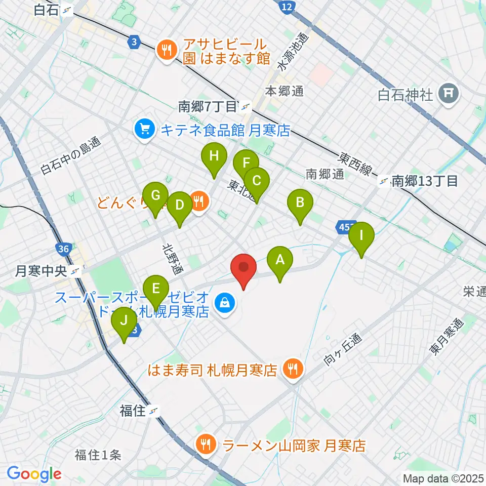 エルム楽器 ブランチ札幌月寒センター周辺のコンビニエンスストア一覧地図