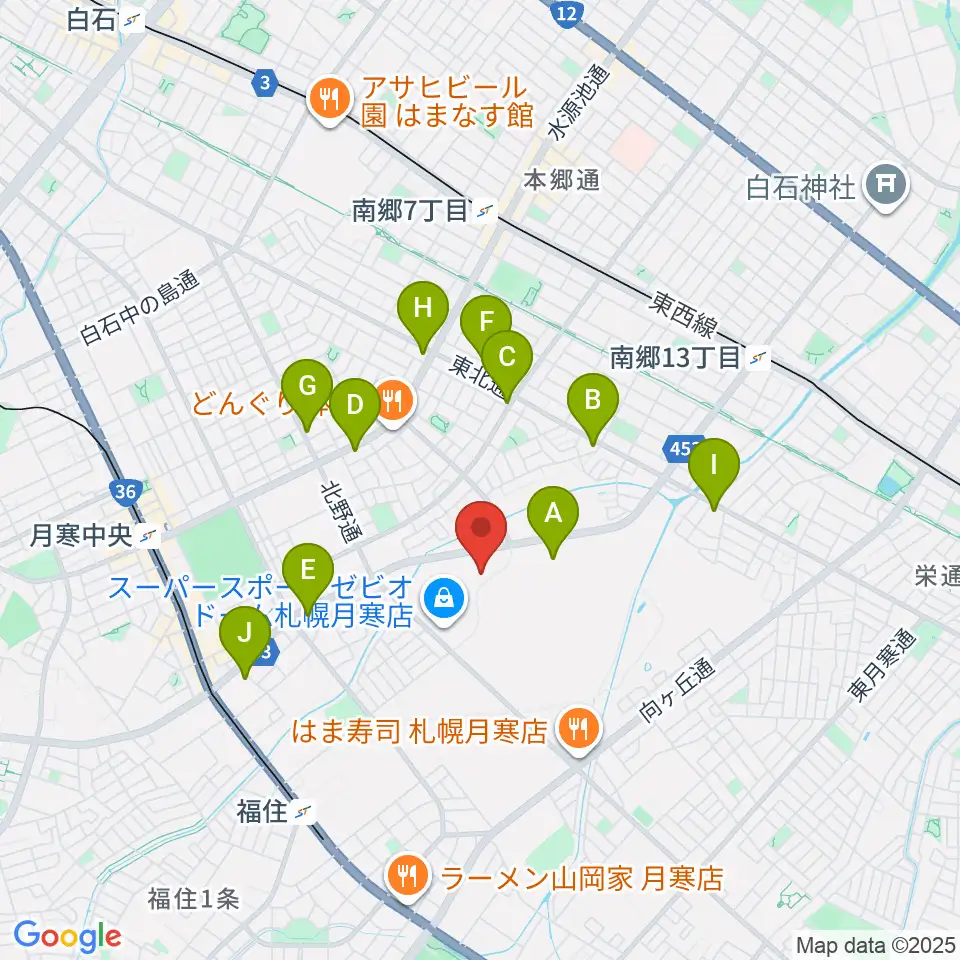 エルム楽器 ブランチ札幌月寒センター周辺のコンビニエンスストア一覧地図