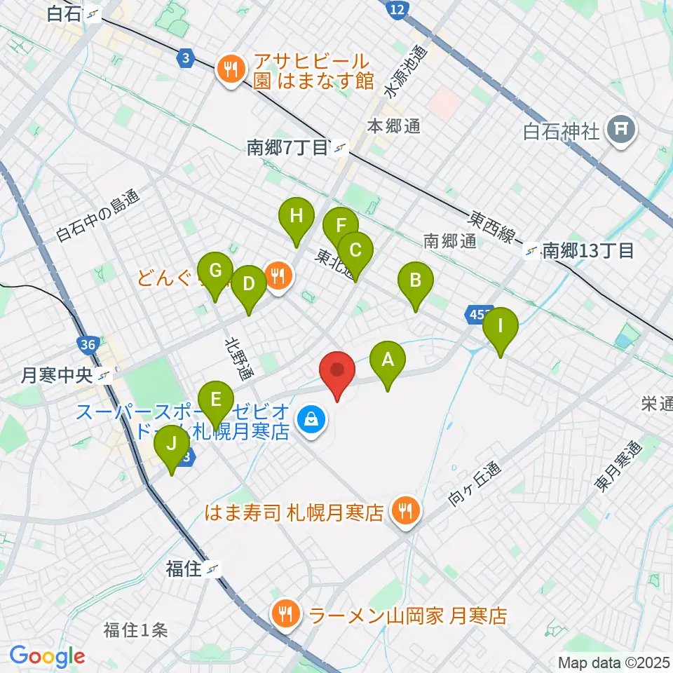 エルム楽器 ブランチ札幌月寒センター周辺のコンビニエンスストア一覧地図