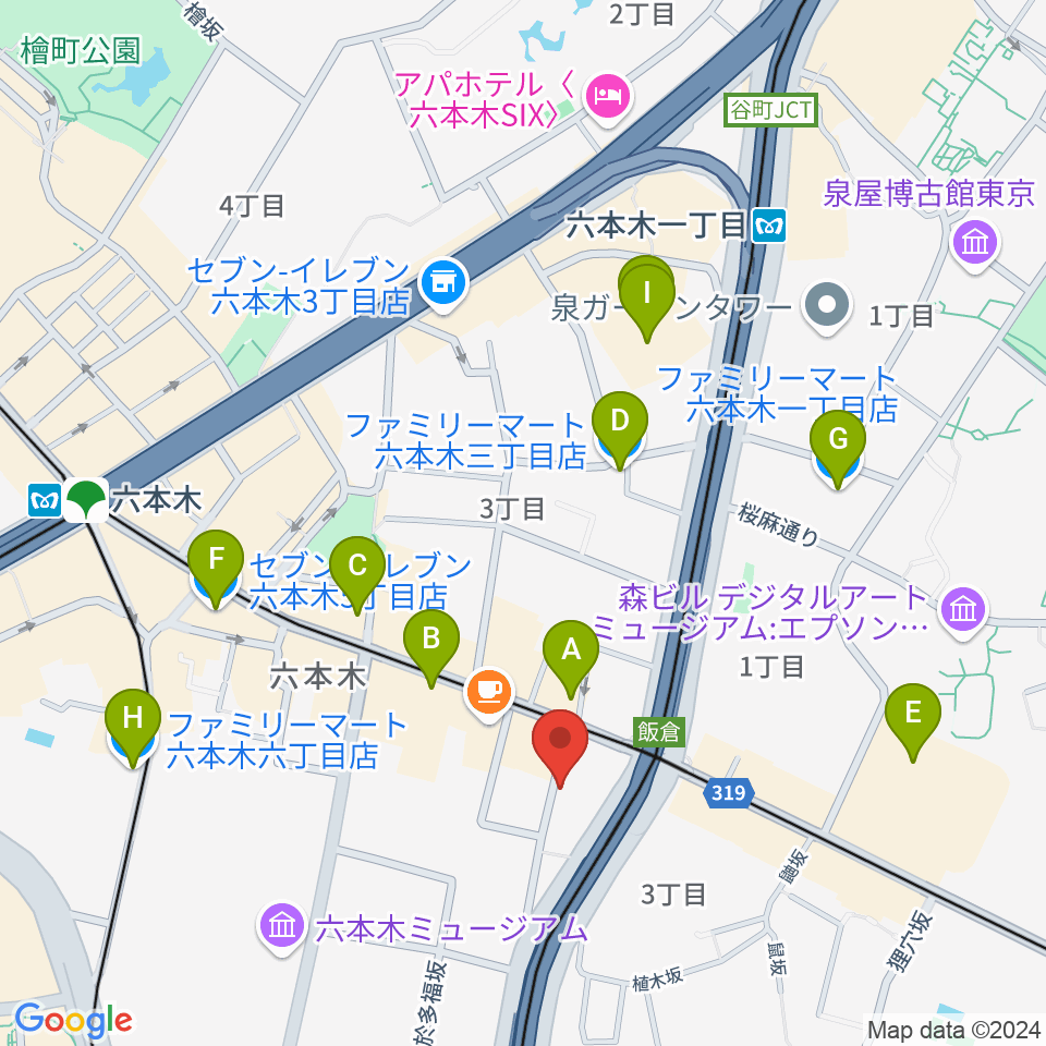 六本木CLUB EDGE周辺のコンビニエンスストア一覧地図