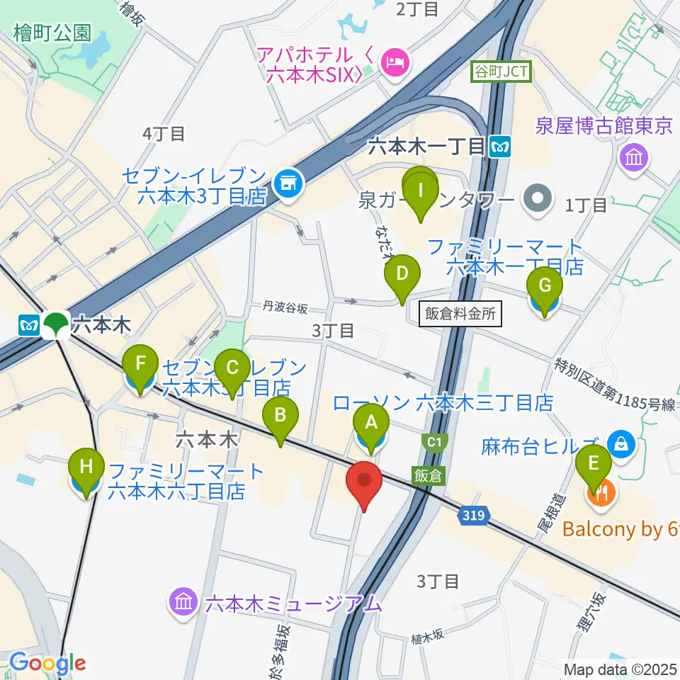 六本木CLUB EDGE周辺のコンビニエンスストア一覧地図