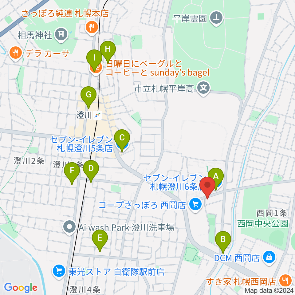 エルム楽器 澄川センター周辺のコンビニエンスストア一覧地図