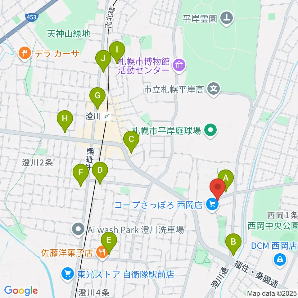 エルム楽器 澄川センター周辺のコンビニエンスストア一覧地図