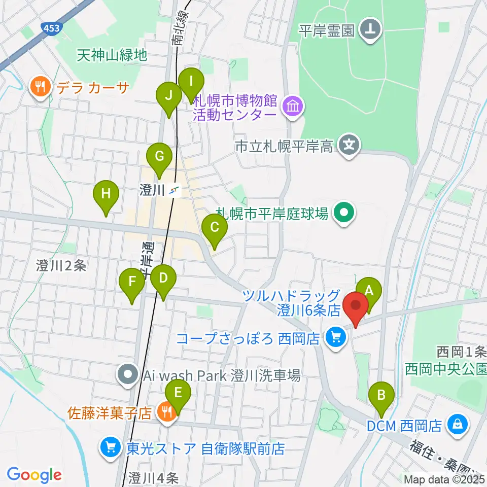 エルム楽器 澄川センター周辺のコンビニエンスストア一覧地図