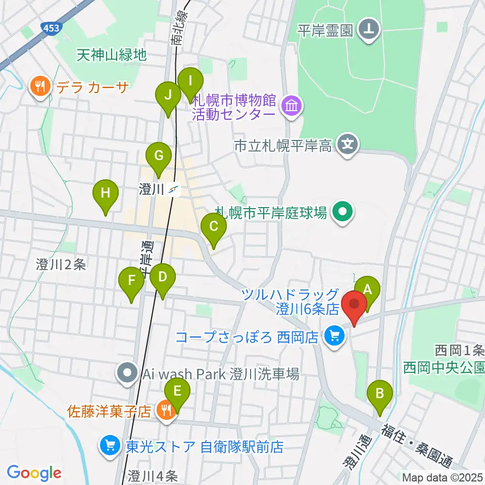 エルム楽器 澄川センター周辺のコンビニエンスストア一覧地図