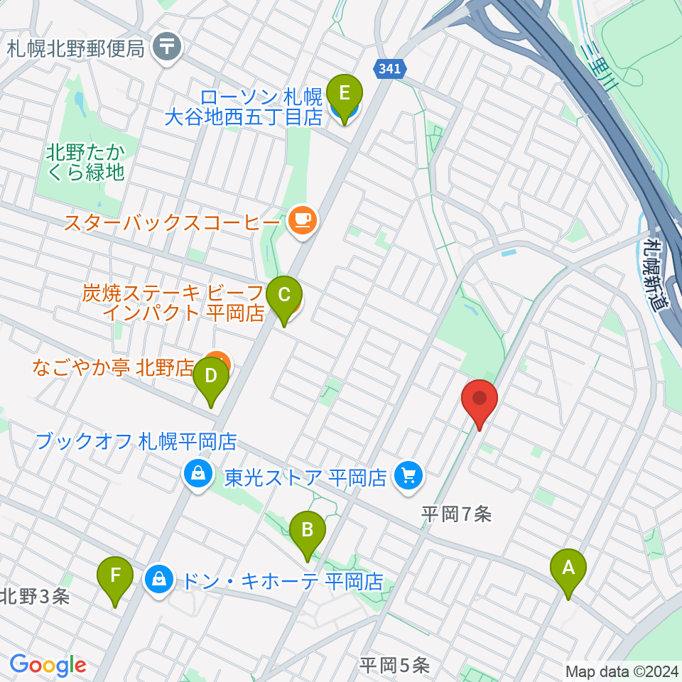 エルム楽器 平岡センター周辺のコンビニエンスストア一覧地図