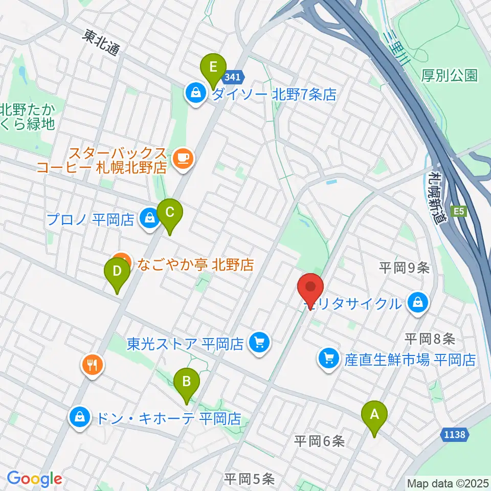 エルム楽器 平岡センター周辺のコンビニエンスストア一覧地図