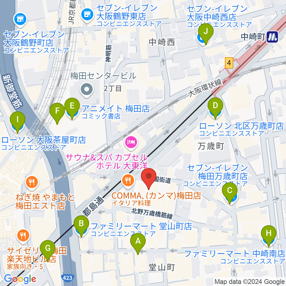 梅田サードストーン周辺のコンビニエンスストア一覧地図