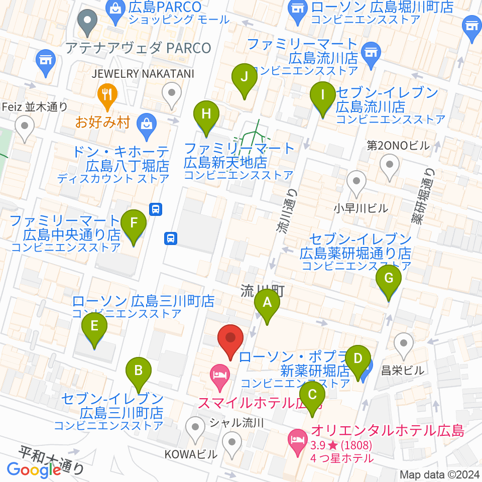 広島AGIT周辺のコンビニエンスストア一覧地図