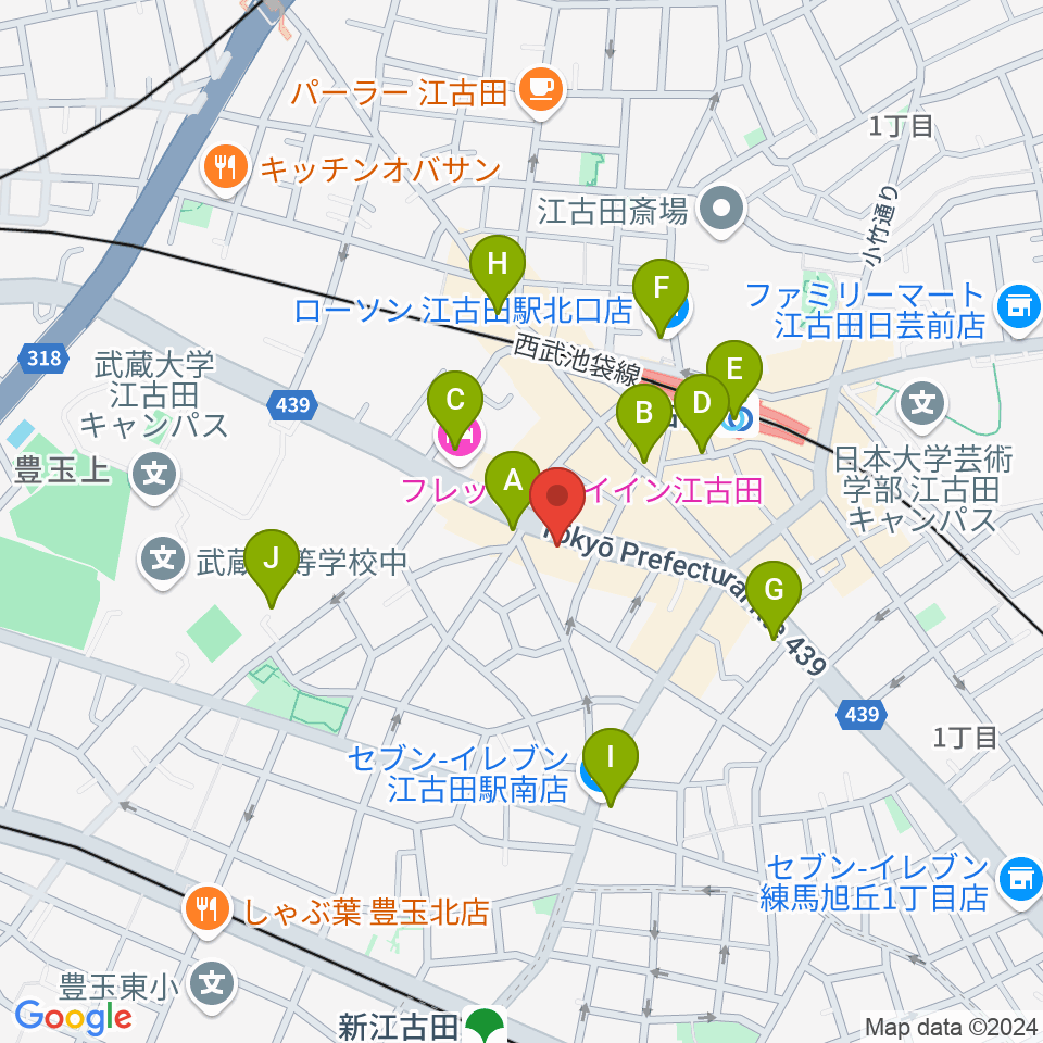 江古田マーキー周辺のコンビニエンスストア一覧地図