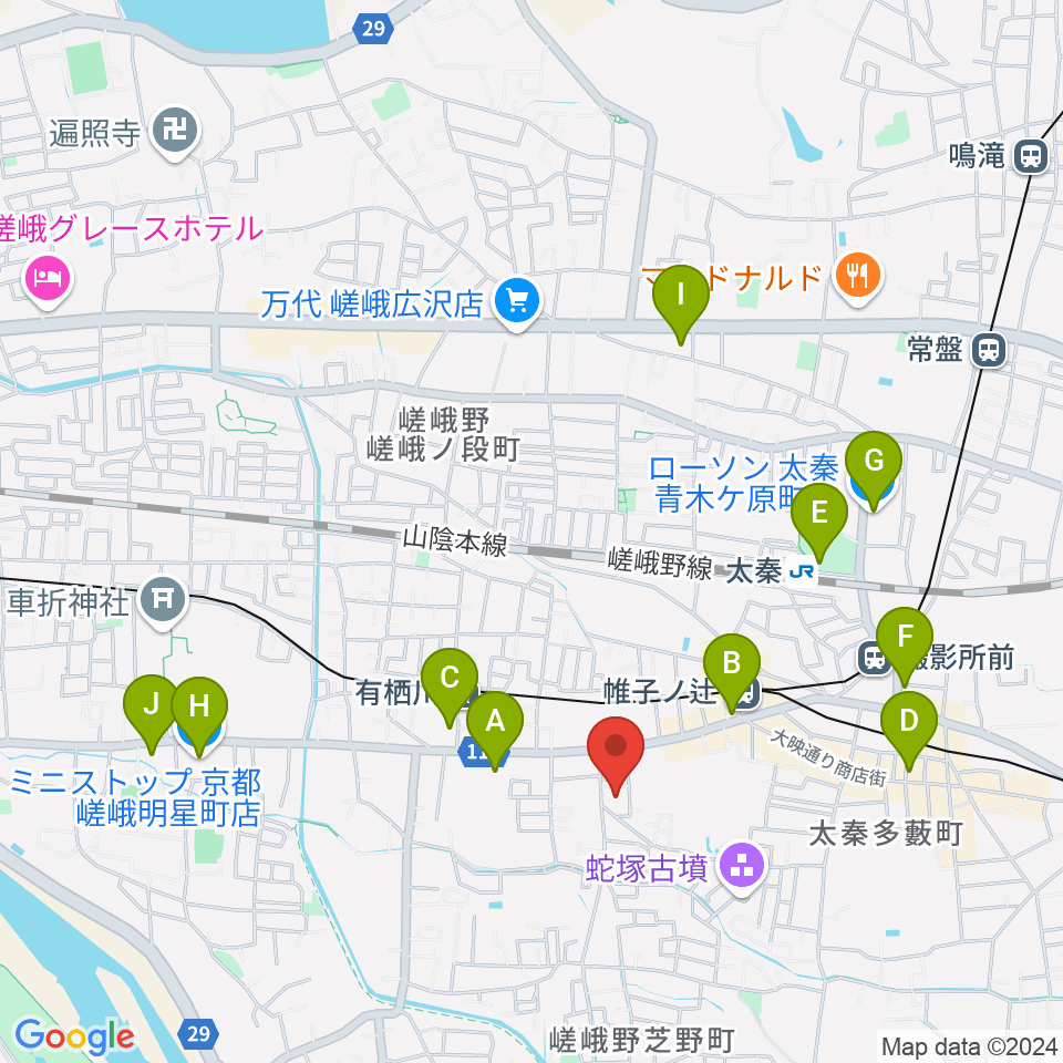 JEUGIA 太秦センター周辺のコンビニエンスストア一覧地図