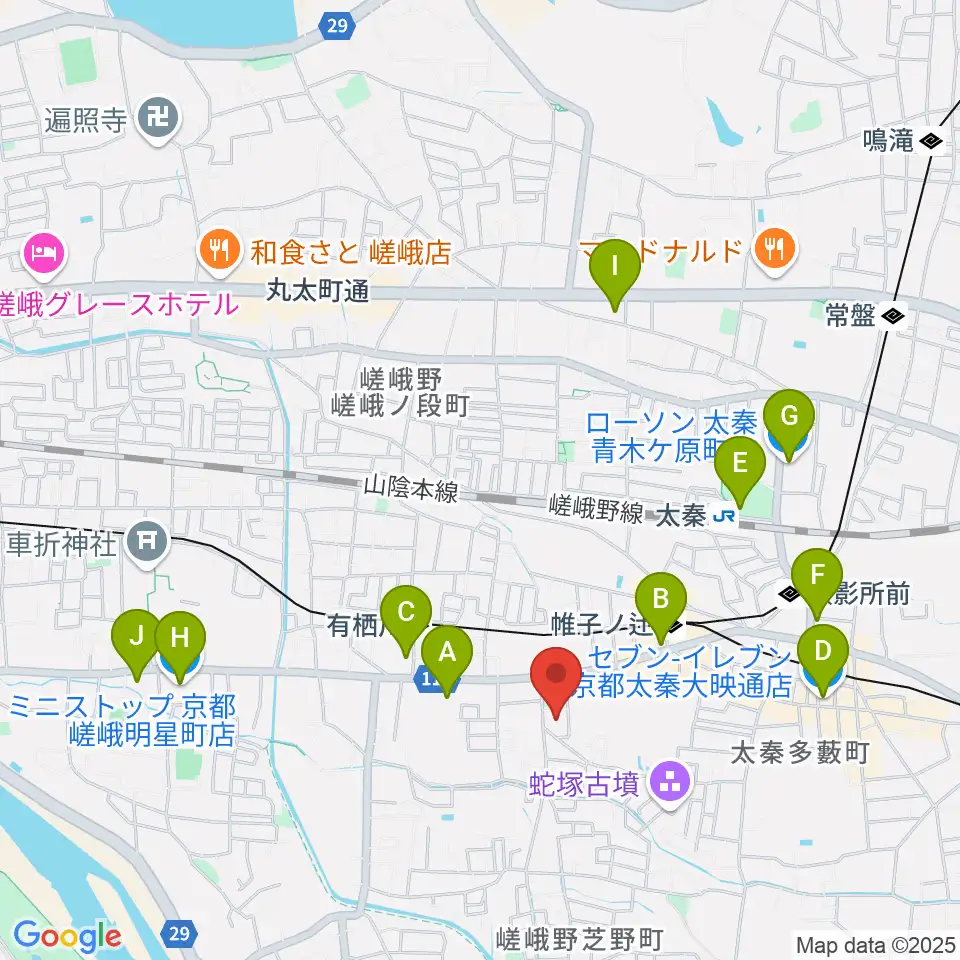 JEUGIA 太秦センター周辺のコンビニエンスストア一覧地図