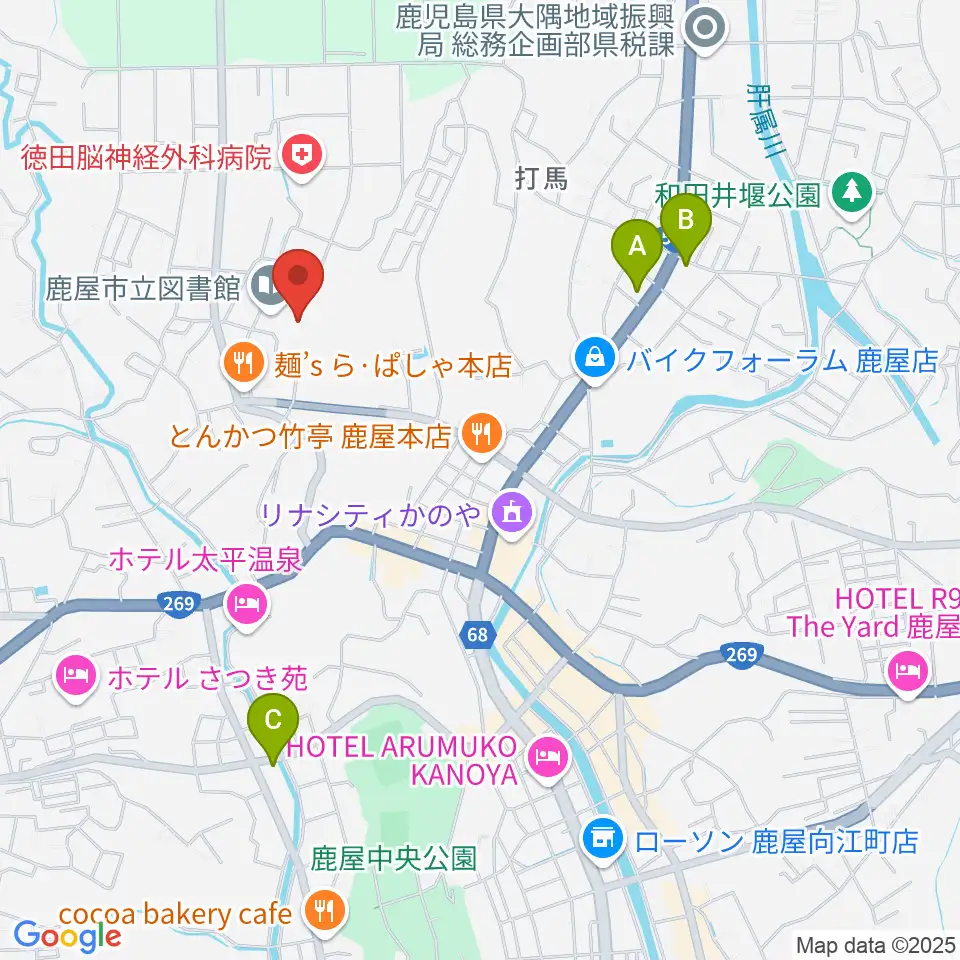 鹿屋市文化会館周辺のコンビニエンスストア一覧地図