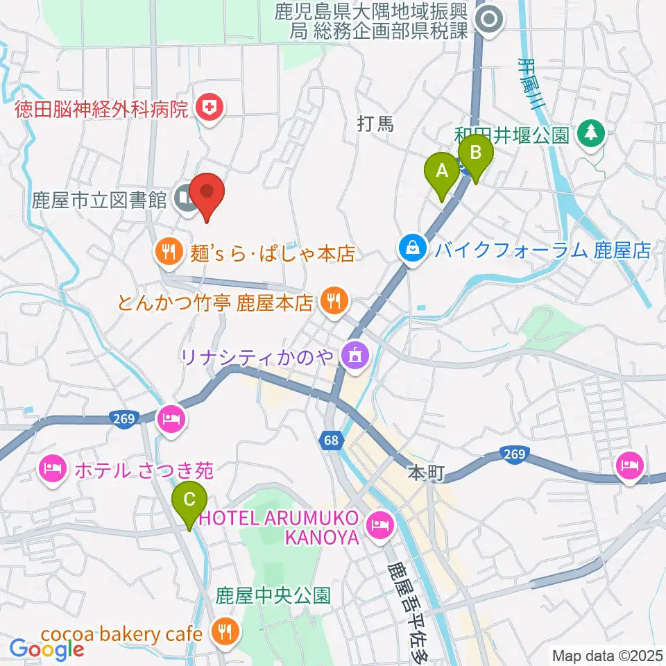 鹿屋市文化会館周辺のコンビニエンスストア一覧地図