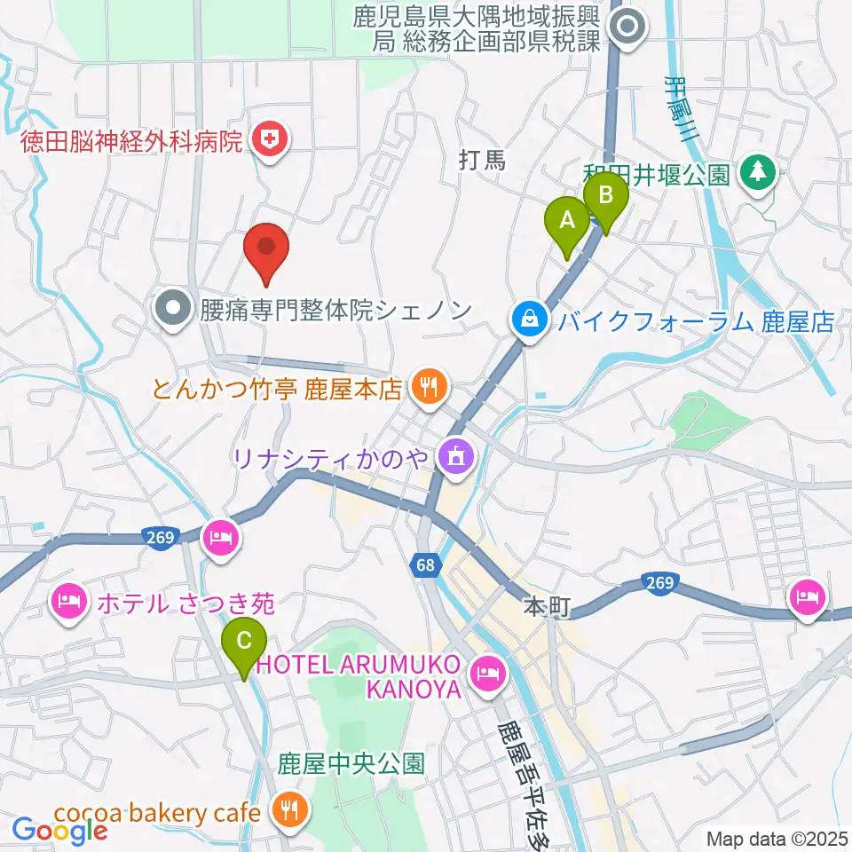 鹿屋市文化会館周辺のコンビニエンスストア一覧地図