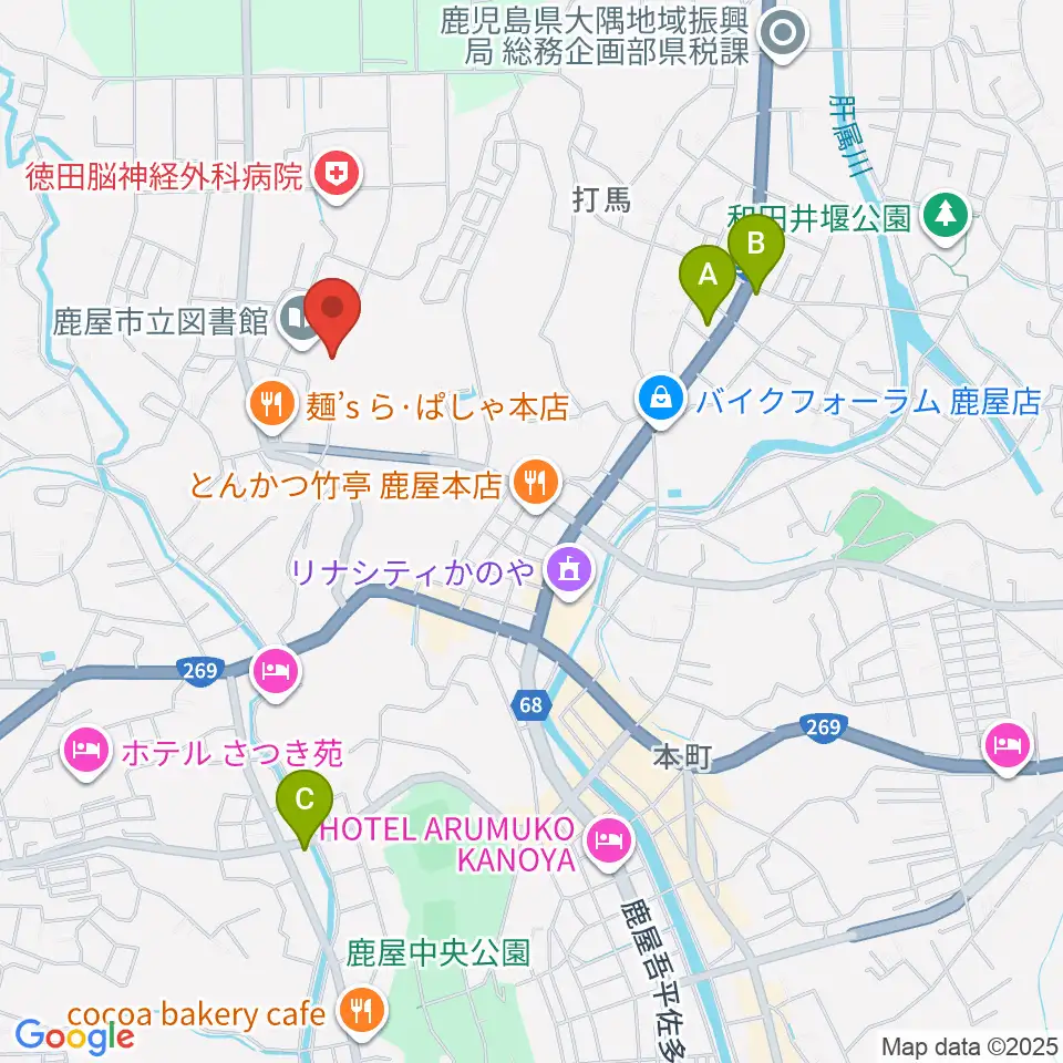 鹿屋市文化会館周辺のコンビニエンスストア一覧地図
