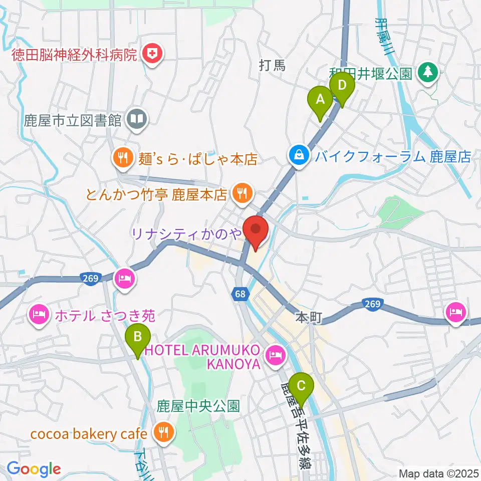 リナシティかのや 鹿屋市市民交流センター周辺のコンビニエンスストア一覧地図