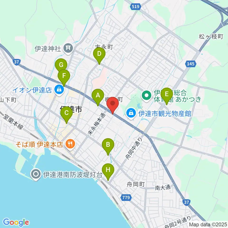 エルム楽器 伊達ミュージックセンター周辺のコンビニエンスストア一覧地図