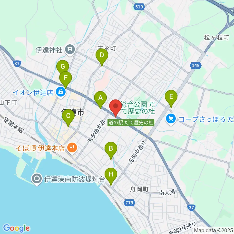 エルム楽器 伊達ミュージックセンター周辺のコンビニエンスストア一覧地図