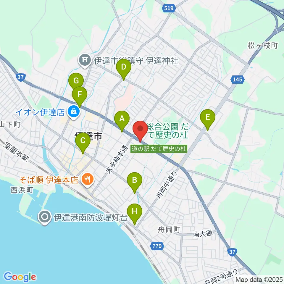 エルム楽器 伊達ミュージックセンター周辺のコンビニエンスストア一覧地図