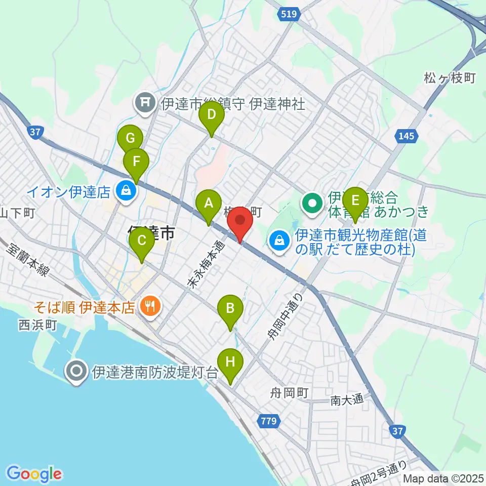 エルム楽器 伊達ミュージックセンター周辺のコンビニエンスストア一覧地図