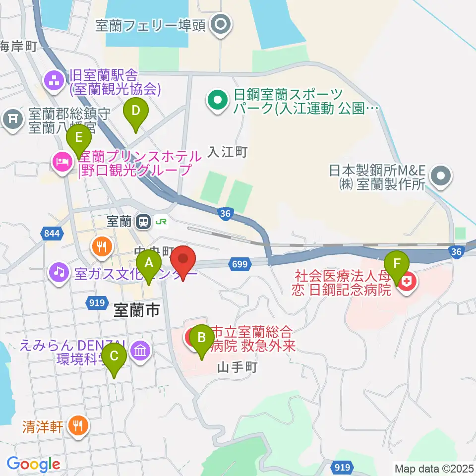 エルム楽器 スーパーアークス室蘭中央センター周辺のコンビニエンスストア一覧地図