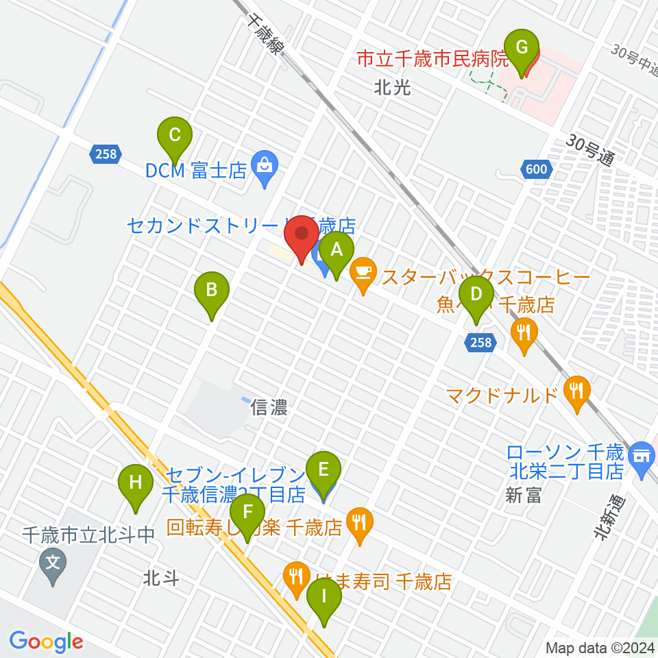 エルム楽器 千歳センター周辺のコンビニエンスストア一覧地図