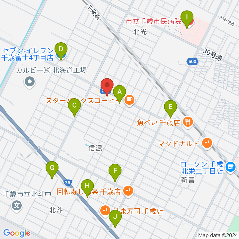 エルム楽器 千歳センター周辺のコンビニエンスストア一覧地図