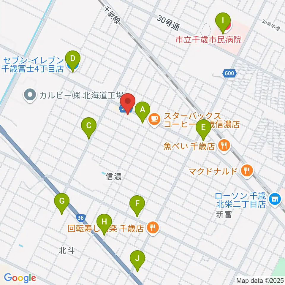 エルム楽器 千歳センター周辺のコンビニエンスストア一覧地図