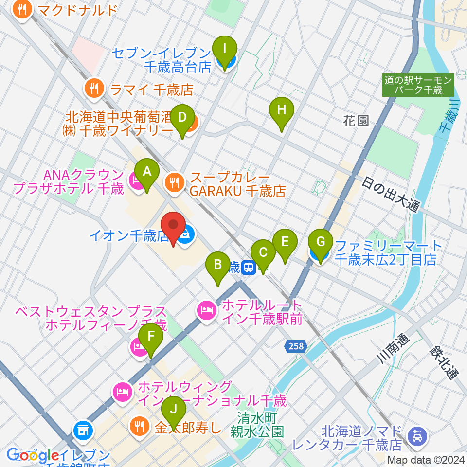 エルム楽器 イオン千歳センター周辺のコンビニエンスストア一覧地図