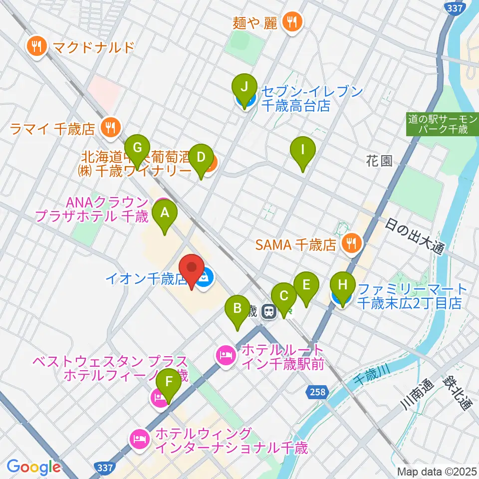 エルム楽器 イオン千歳センター周辺のコンビニエンスストア一覧地図