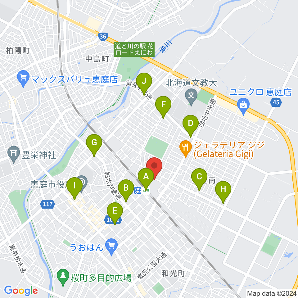 エルム楽器 恵庭駅前センター周辺のコンビニエンスストア一覧地図