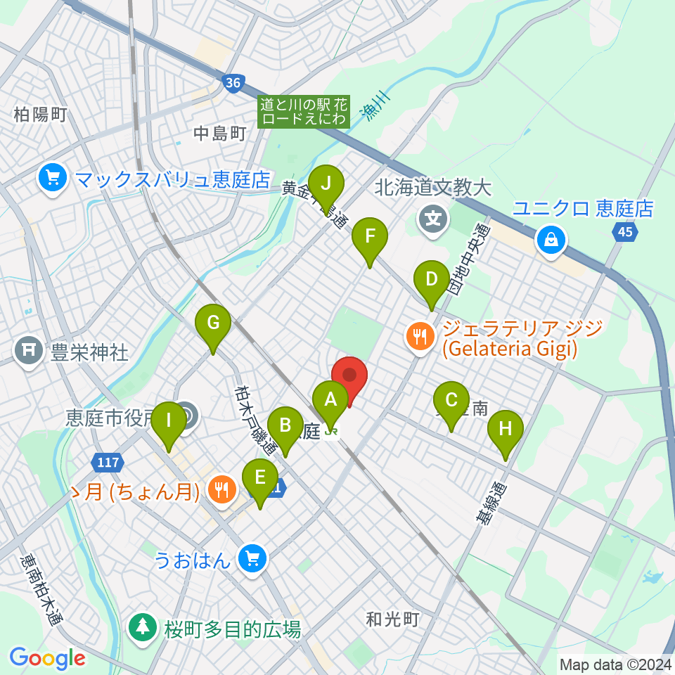 エルム楽器 恵庭駅前センター周辺のコンビニエンスストア一覧地図